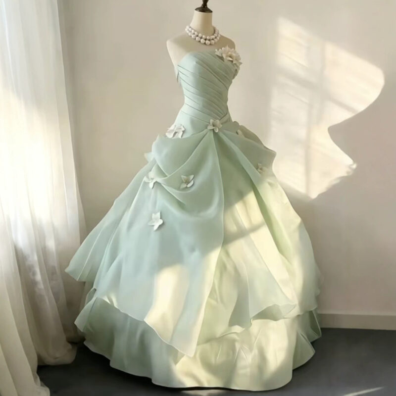 Off-the-shoulder full-length evening gown
