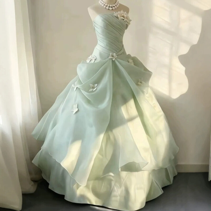 Off-the-shoulder full-length evening gown