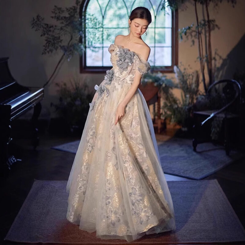 Off-shoulder vintage ethereal gown,evening dress
