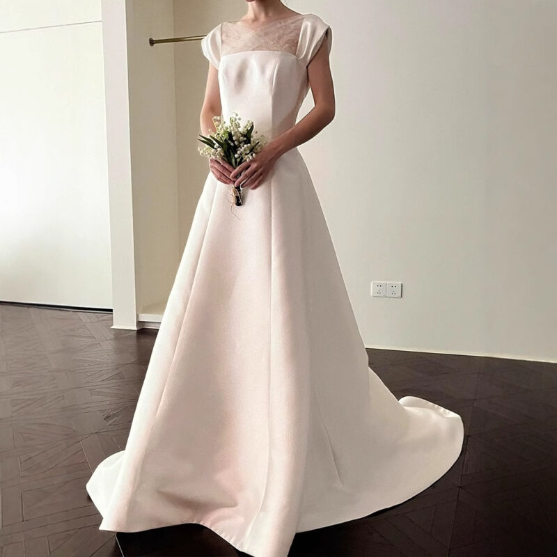Simple satin wedding dress evening dress