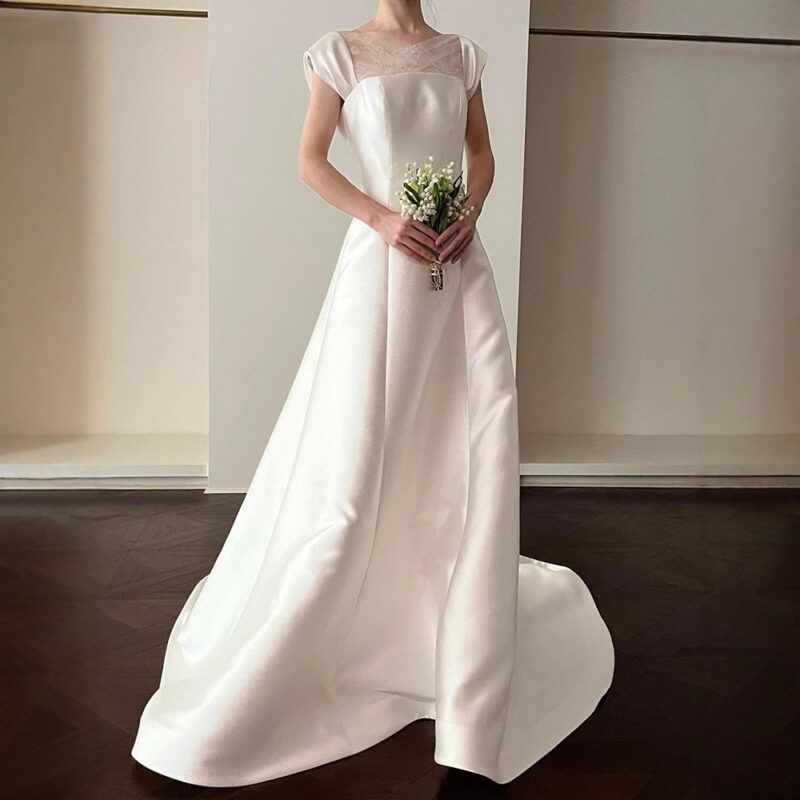 Simple satin wedding dress  evening dress