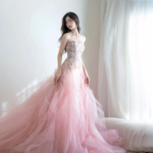 Embroidered Tulle Gown--(Custom-made item; non-returnable/non-exchangeable)