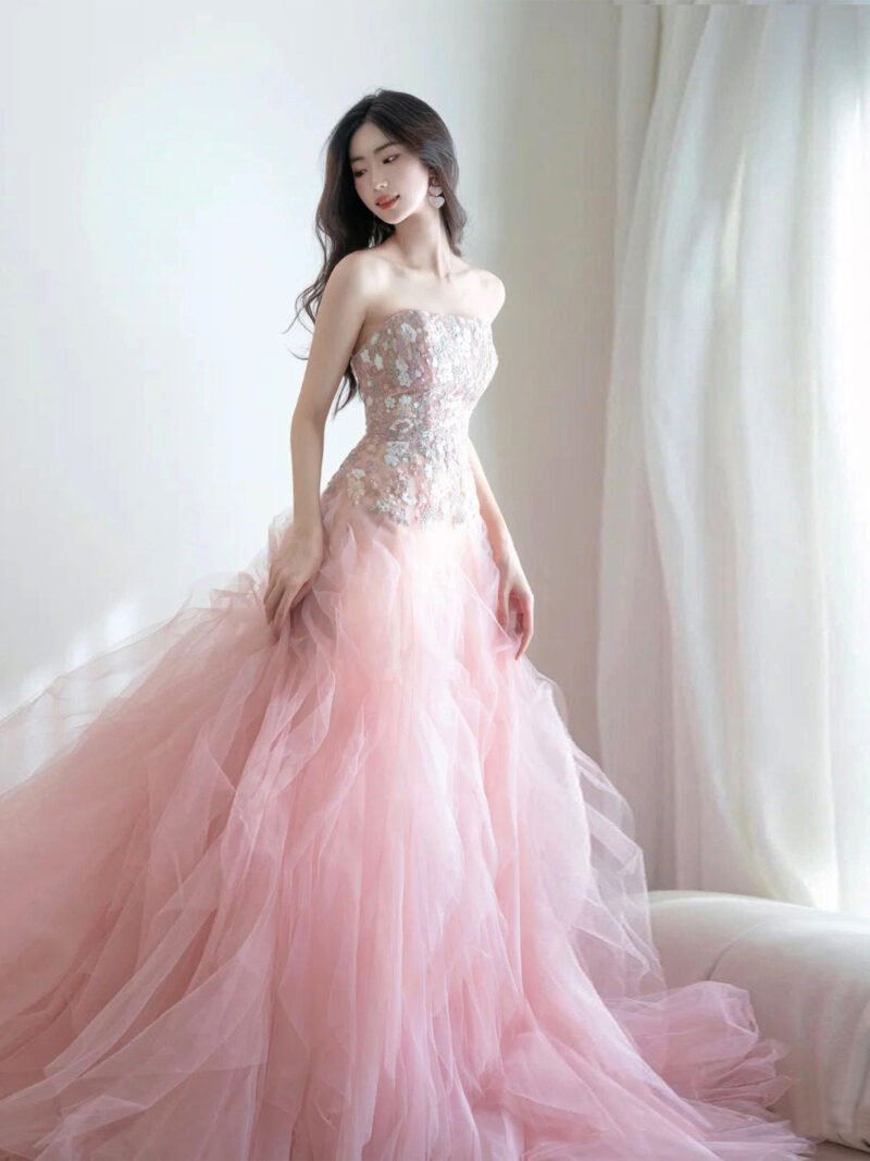 Embroidered Tulle Gown--(Custom-made item; non-returnable/non-exchangeable)