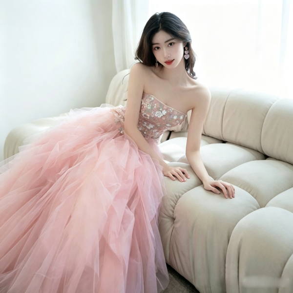 Embroidered Tulle Gown--(Custom-made item; non-returnable/non-exchangeable)