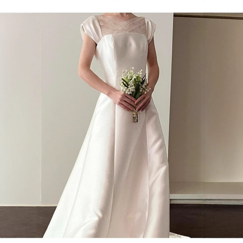 Simple satin wedding dress  evening dress