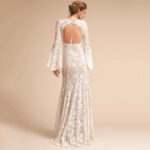 Lace open-back gown with flared sleeves,evening dress
