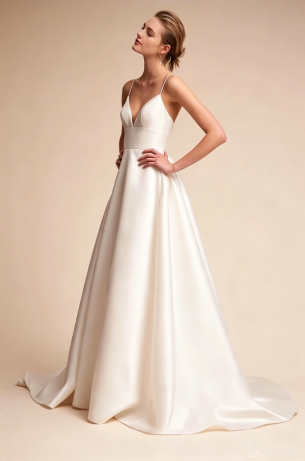 Satin Wedding Gown with Spaghetti Straps--(Custom-made item; non-returnable/non-exchangeable)