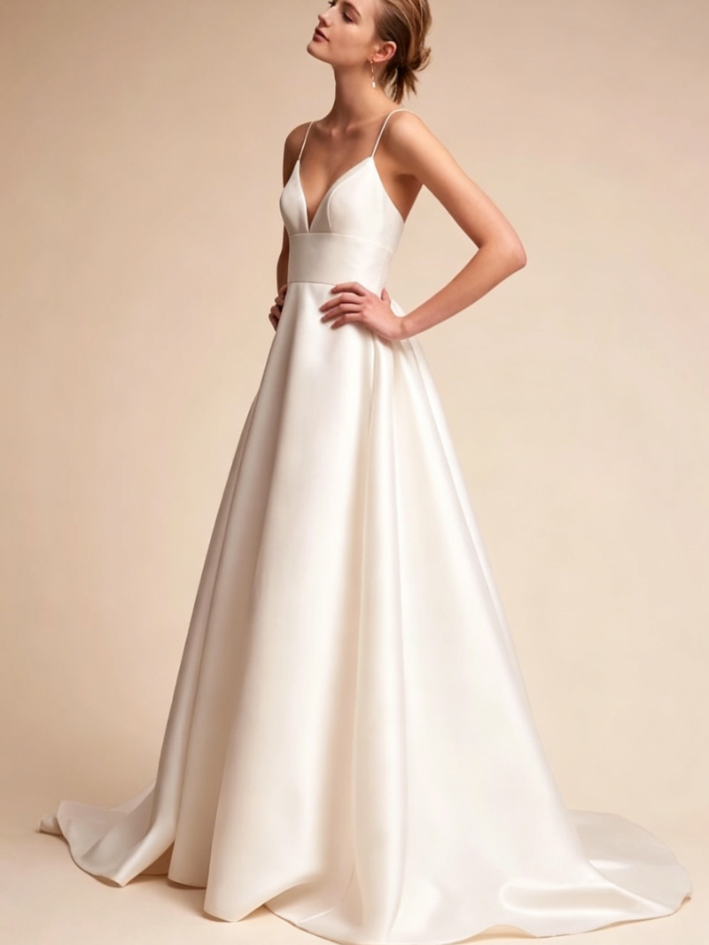Satin Wedding Gown with Spaghetti Straps--(Custom-made item; non-returnable/non-exchangeable)