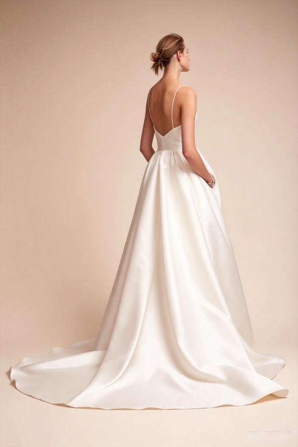 Satin Wedding Gown with Spaghetti Straps--(Custom-made item; non-returnable/non-exchangeable)