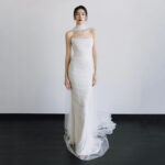 French-style strapless sheer tulle wedding dress