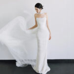 French-style strapless sheer tulle wedding dress