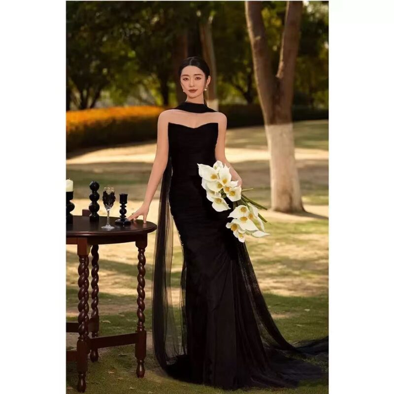 French-style strapless sheer tulle wedding dress