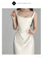 Simple low-cut floor-length gown evening dress
