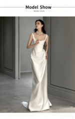 Simple low-cut floor-length gown evening dress