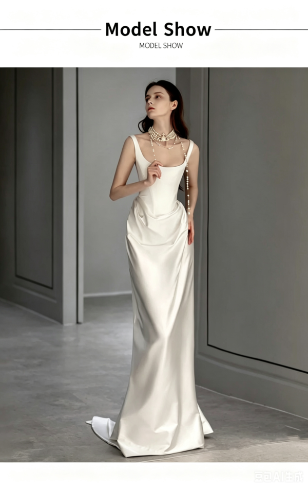 Minimalist French-style evening gown--(Custom-made item; non-returnable/non-exchangeable)