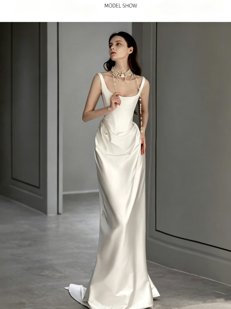 Minimalist French-style evening gown--(Custom-made item; non-returnable/non-exchangeable)