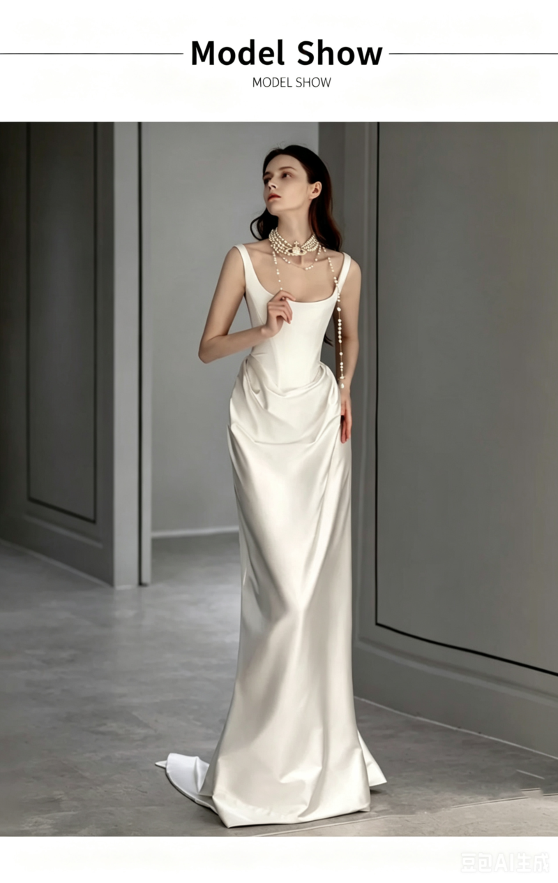 Simple low-cut floor-length gown evening dress