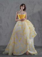 Yellow strapless gown