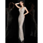 Multicolor shimmering fitted dress evening dress