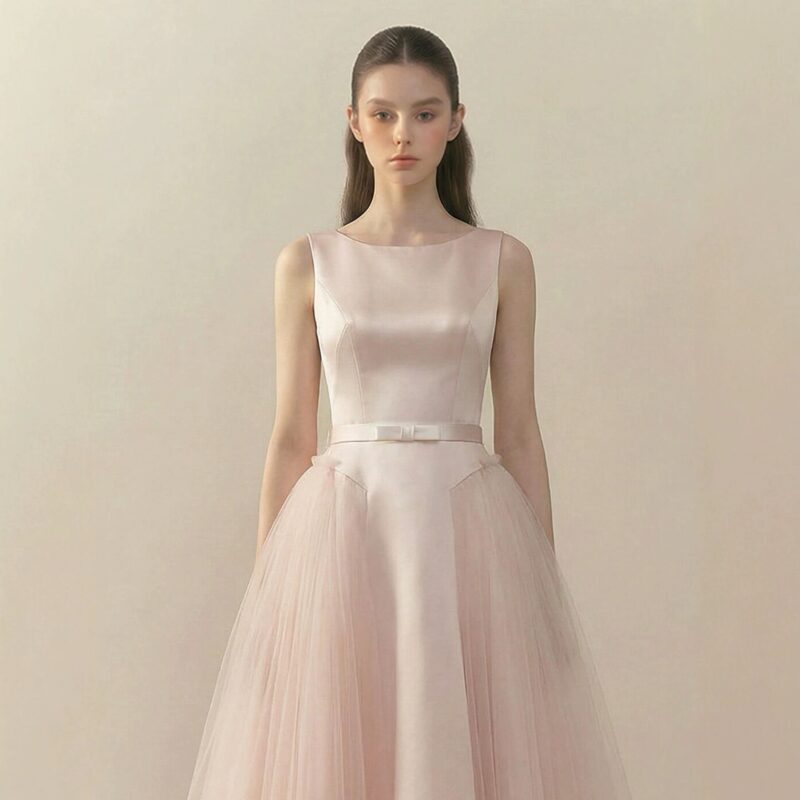 White sleeveless evening gown for young women