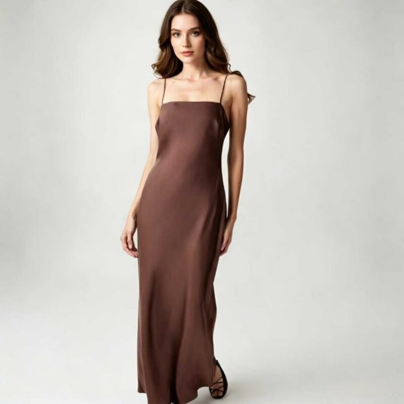 Brown shawl-collar gown evening dress
