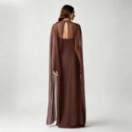 Brown shawl-collar gown evening dress