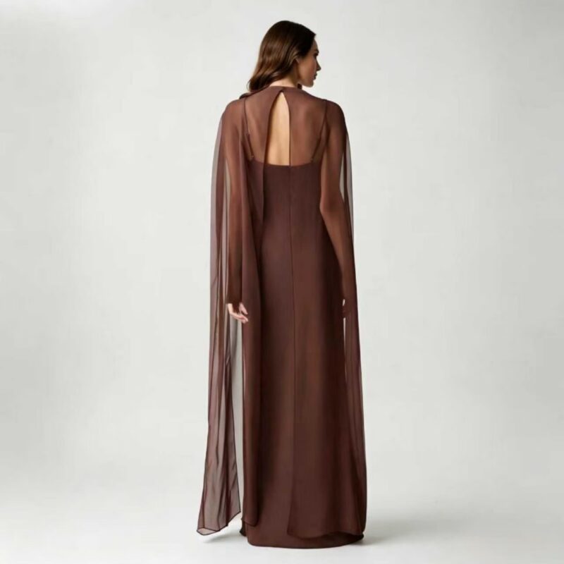 Brown shawl-collar gown evening dress