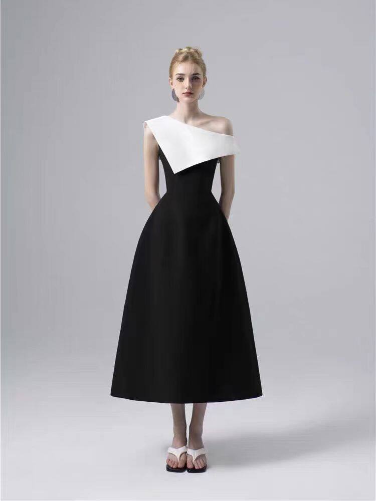 Black and white off-the-shoulder maxi dress