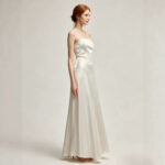 French-style satin strapless bodice formal dress