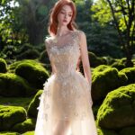 French-style floral lightweight formal dress