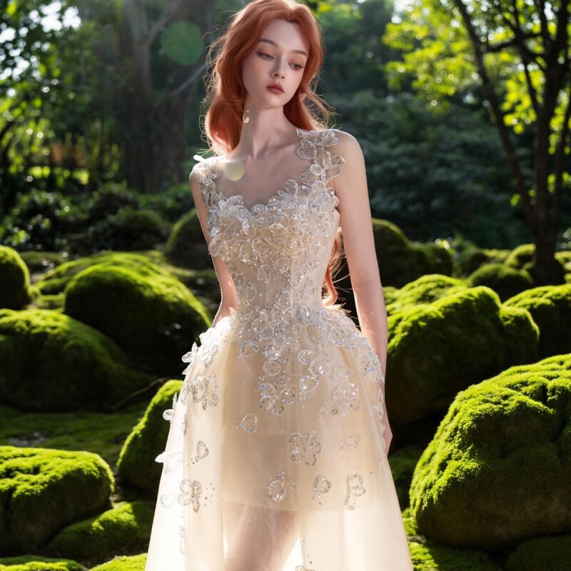 French-style floral lightweight formal dress
