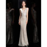 Multicolor shimmering fitted dress evening dress