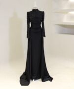 Full-coverage satin long-sleeve formal dress