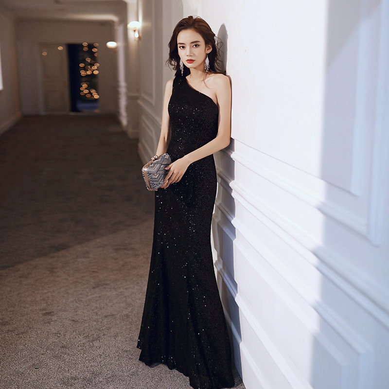 Shimmering black evening gown formal dress