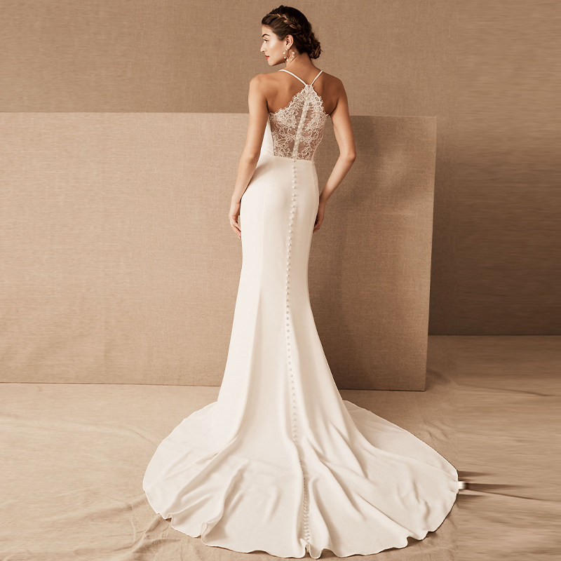 French-style lace fishtail skirt evening dress