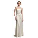 French-style satin strapless bodice formal dress