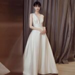 French-style vintage satin wedding dress