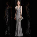 Multicolor shimmering fitted dress evening dress