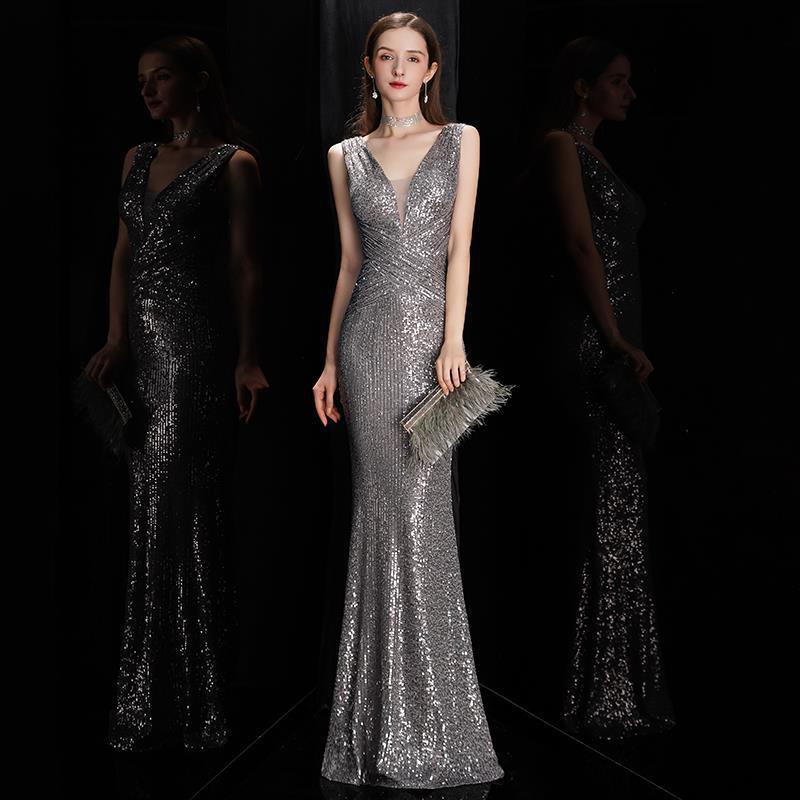 Multicolor shimmering fitted dress evening dress