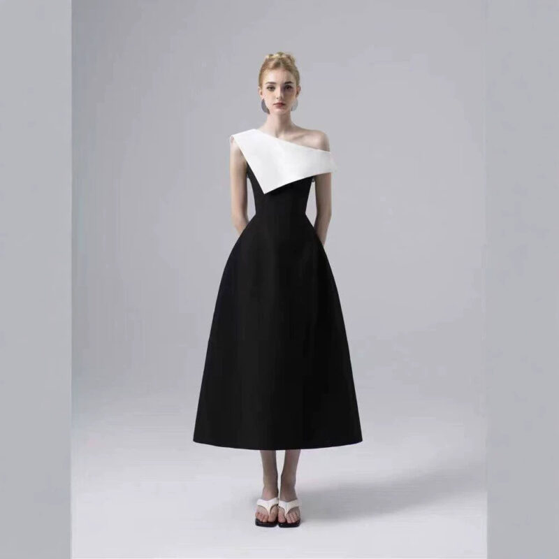 Black and white off-the-shoulder maxi dress