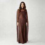 Brown shawl-collar gown evening dress