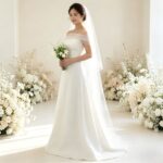 White off-the-shoulder casual wedding dress