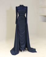 Full-coverage satin long-sleeve formal dress