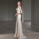 French-style satin slip gown minimalist style