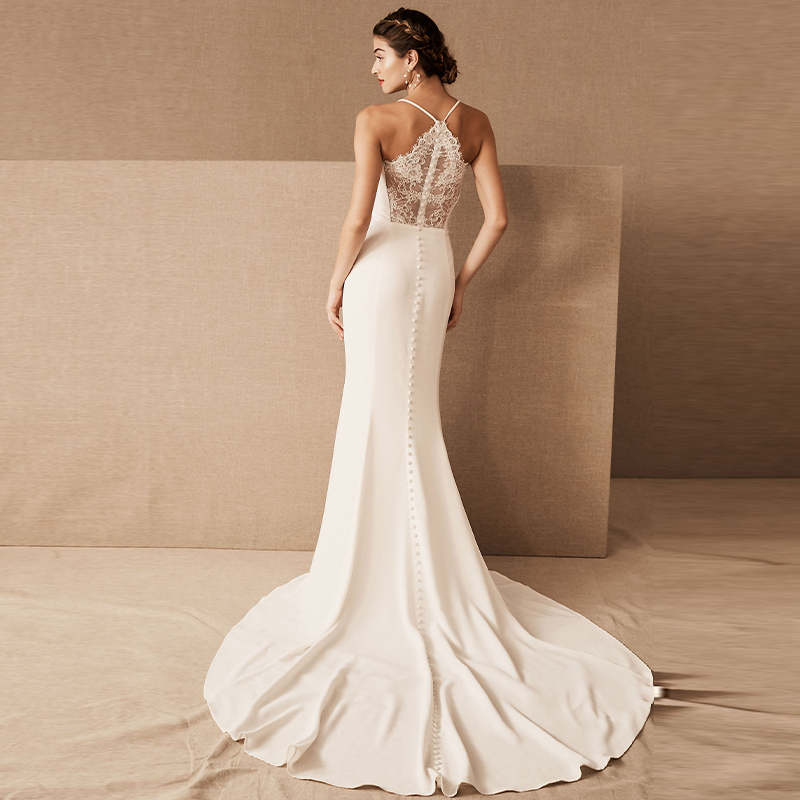 French-style lace fishtail skirt evening dress