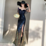 Sparkling fashionable evening gown formal dress