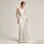 French-style satin strapless bodice formal dress