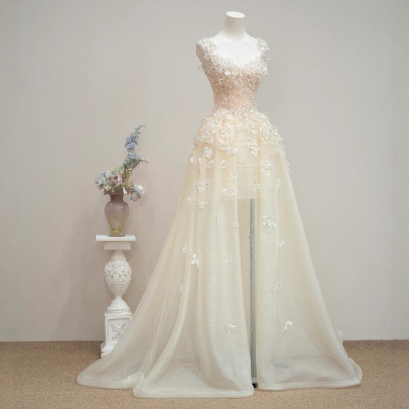 French-style floral lightweight formal dress