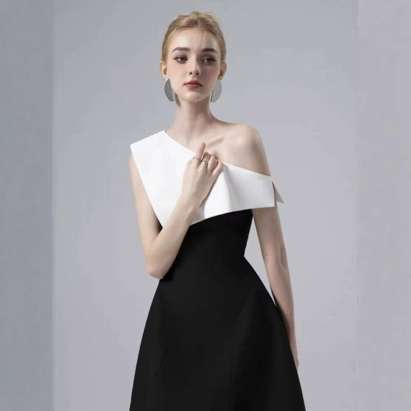 Black and white off-the-shoulder maxi dress