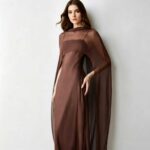 Brown shawl-collar gown evening dress